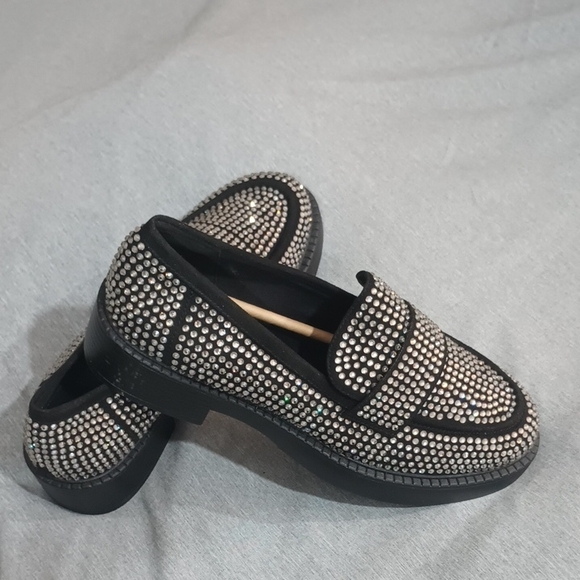 Aldo Black and Silver Studded Loafers - Picture 2 of 6